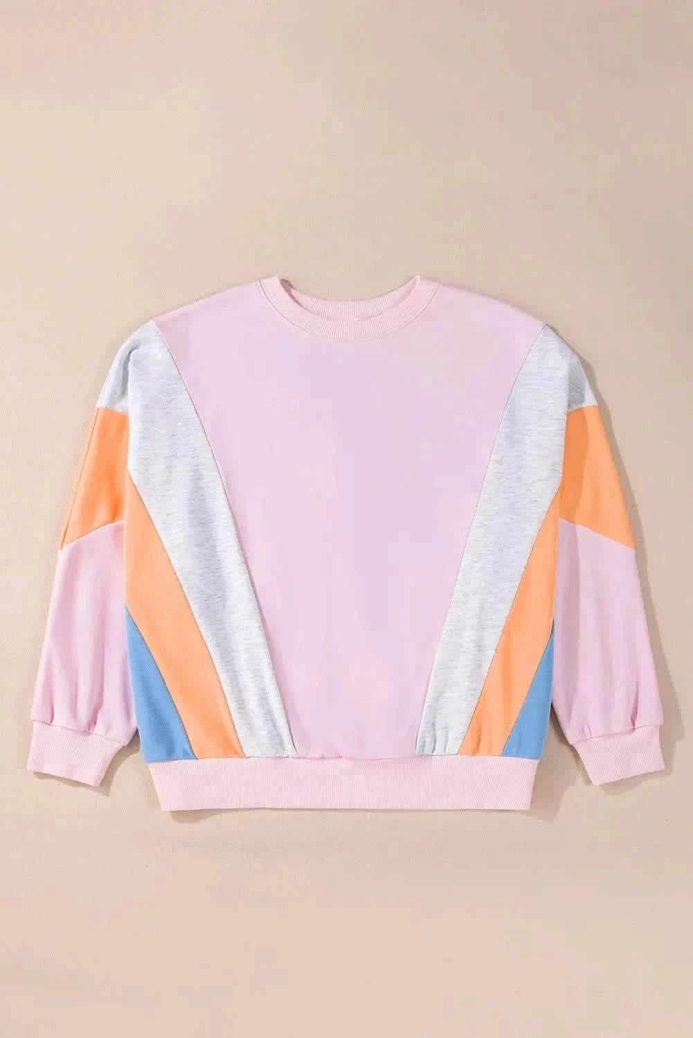 Color Block Round Neck Long Sleeve Sweatshirt - Love Salve
