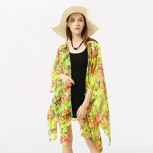Summer Printed Floral Sun Protection Shirt Beach Dress Beach Cover Up Bella Mia
