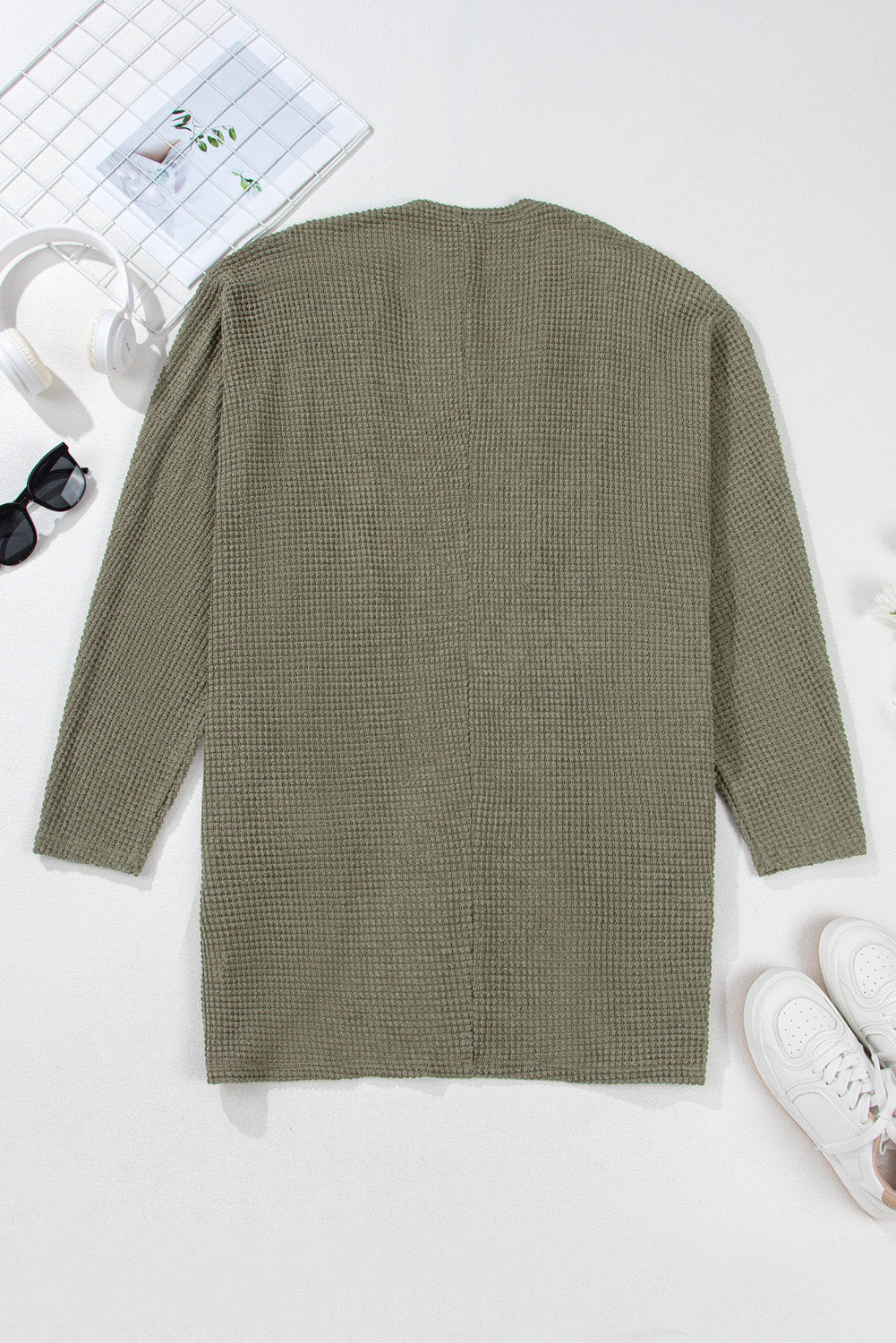 Seagrass Waffle Knit Drop Shoulder Cardigan Plus Size Dear-Lover Dropshipping