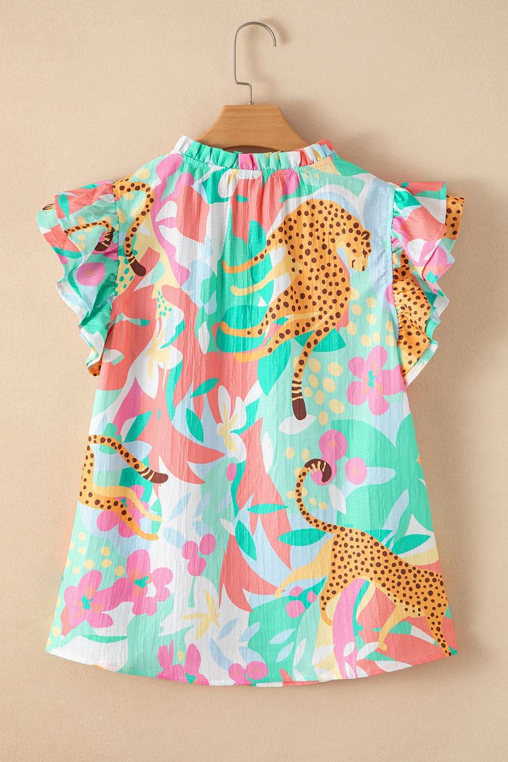 Floral green tie-neck blouse