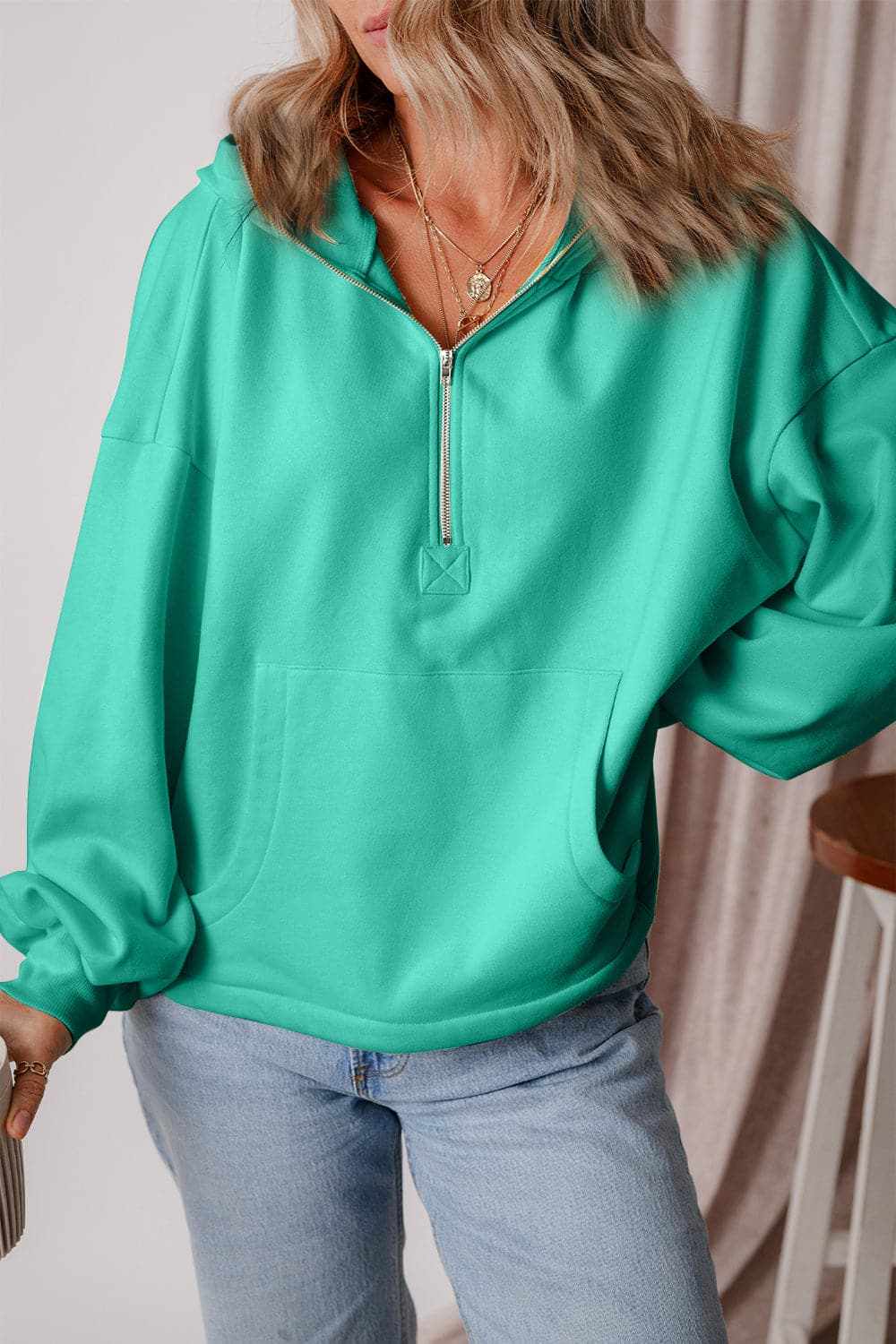Casual half zip hoodie with pockets - Love Salve