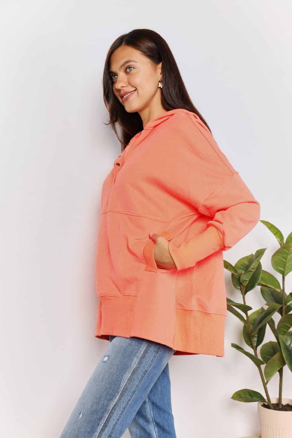 Chic quarter-snap hoodie for women - Love Salve