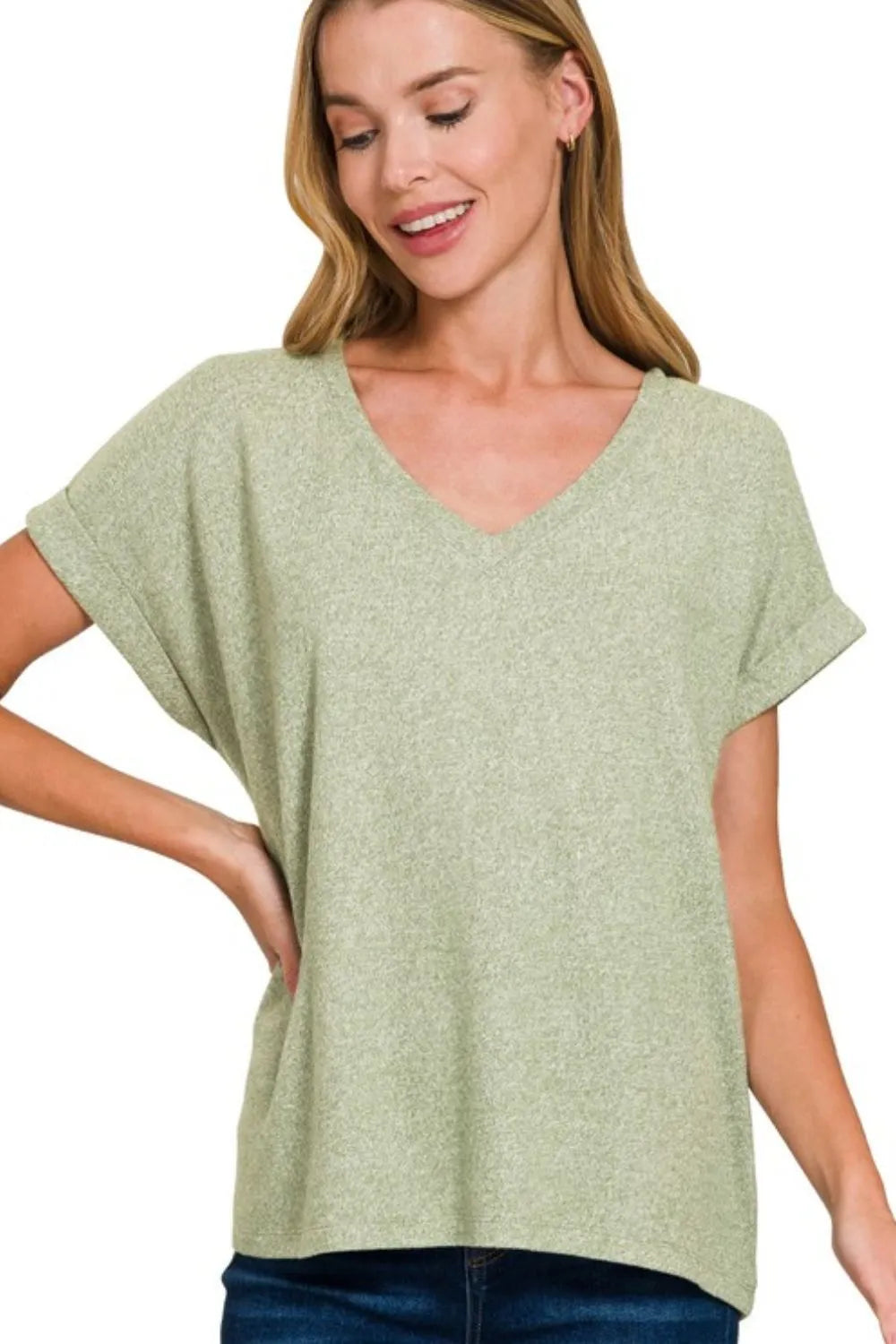 Zenana Soft Melange Hacci V-neck Tee - Love Salve