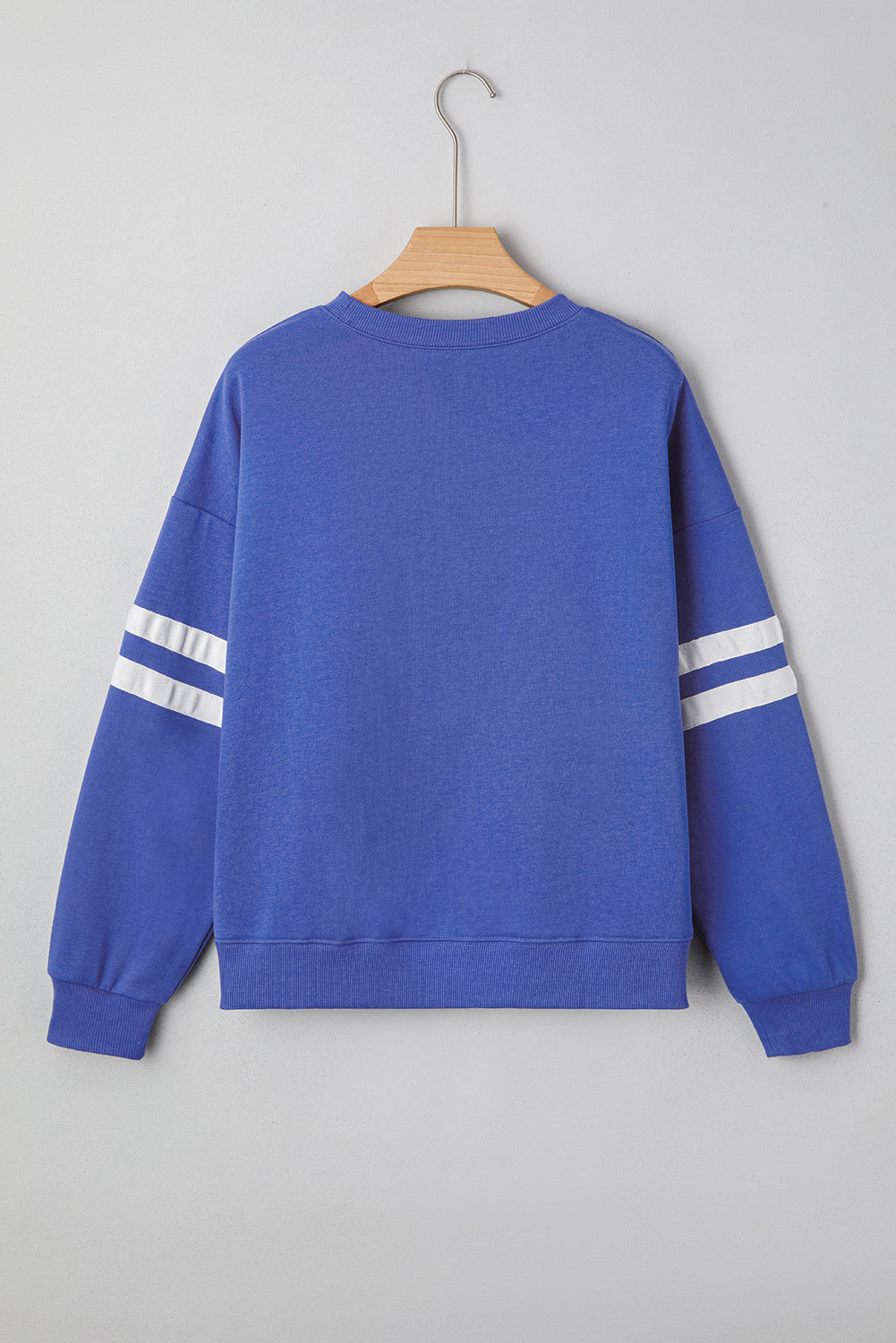 Premium Sky Blue Varsity Striped Drop Shoulder Oversized Sweatshirt