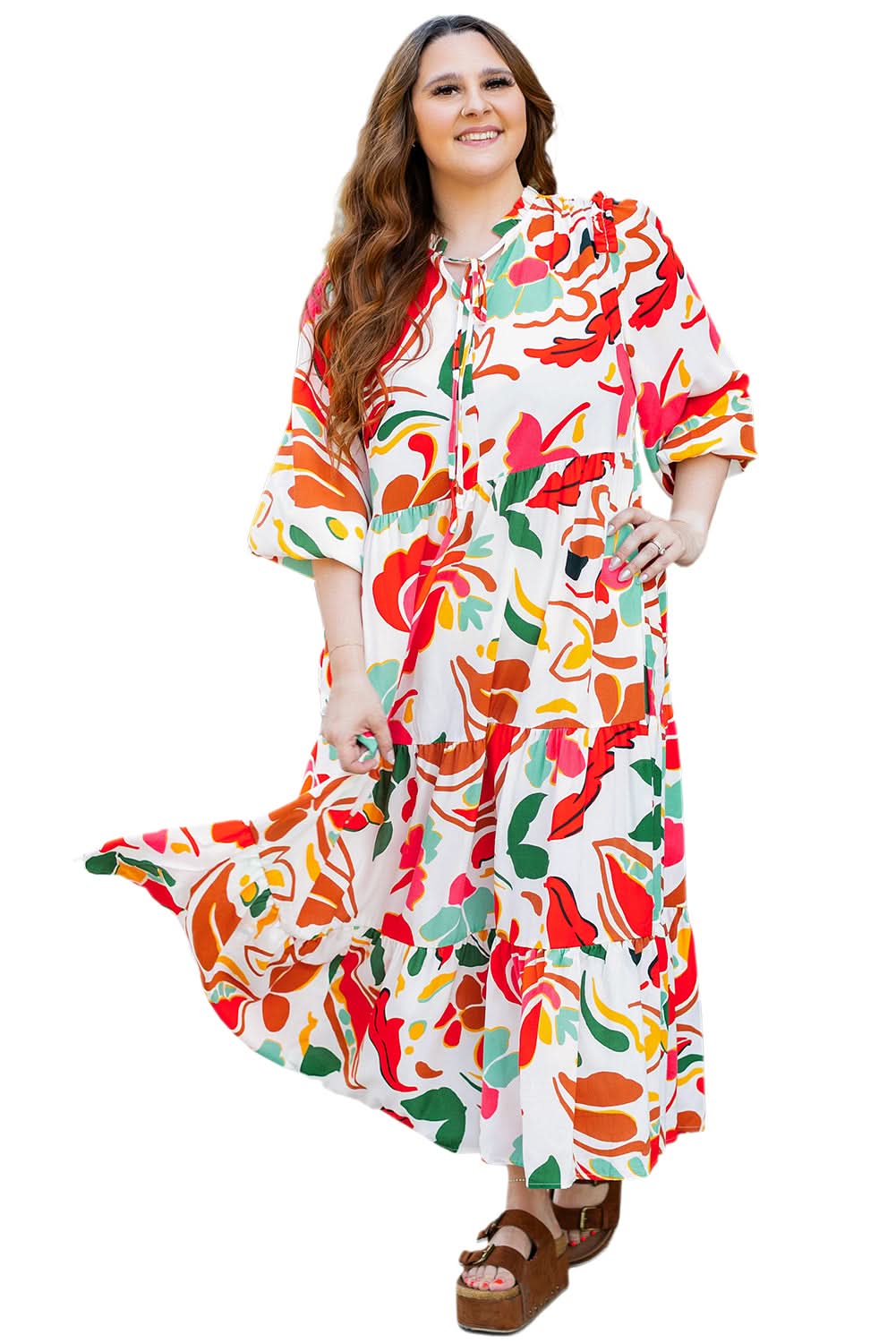 Plus size orange floral dress - Love Salve