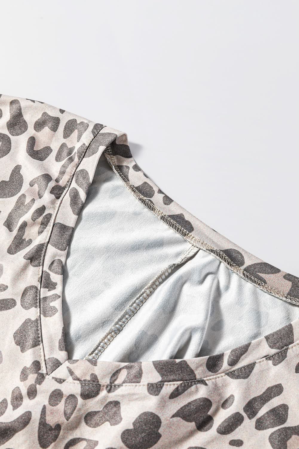 Gray Leopard Print V Neck Loose Fit Mini Dress - Love Salve