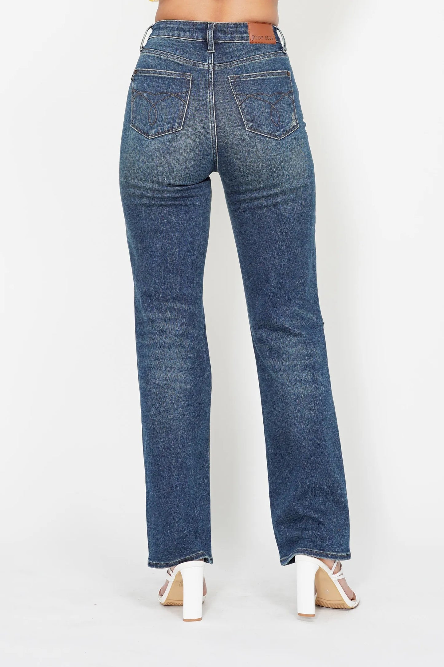 Judy Blue Plus Size High Waisted Ripped Knee Dad Jeans - Love Salve