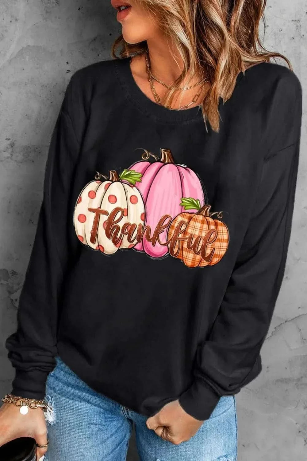 Pumpkin Graphic Round Neck Dropped Shoulder Sweatshirt - Love Salve