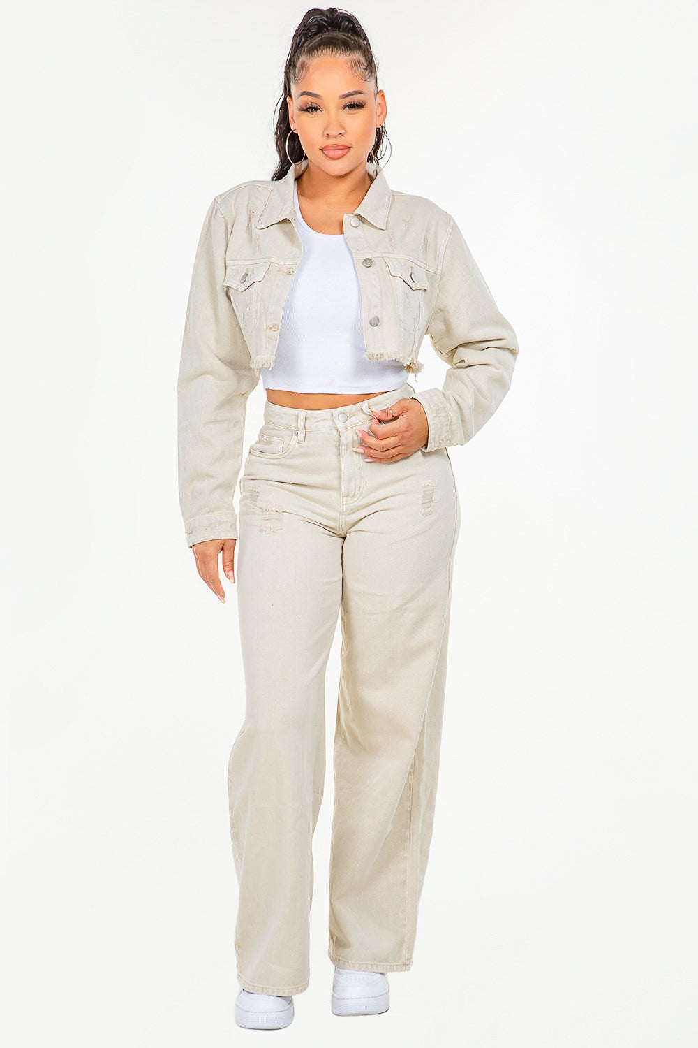 American Bazi High Waist Distressed Wide Leg Jeans - Love Salve