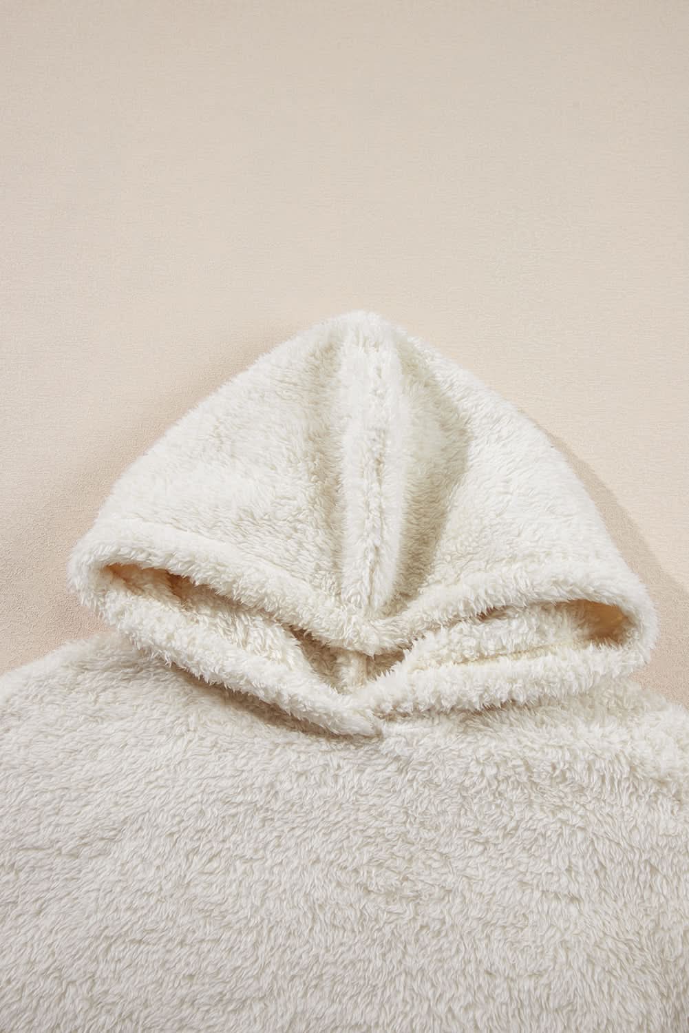 White Contrast Ribbed Edge Plush Hoodie - Love Salve