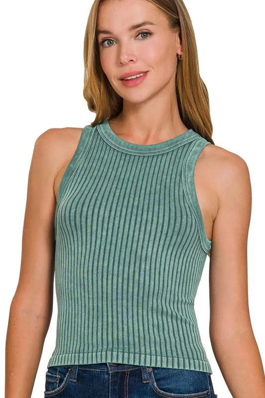 Zenana Ribbed Washed Seamless Tank Top - Love Salve