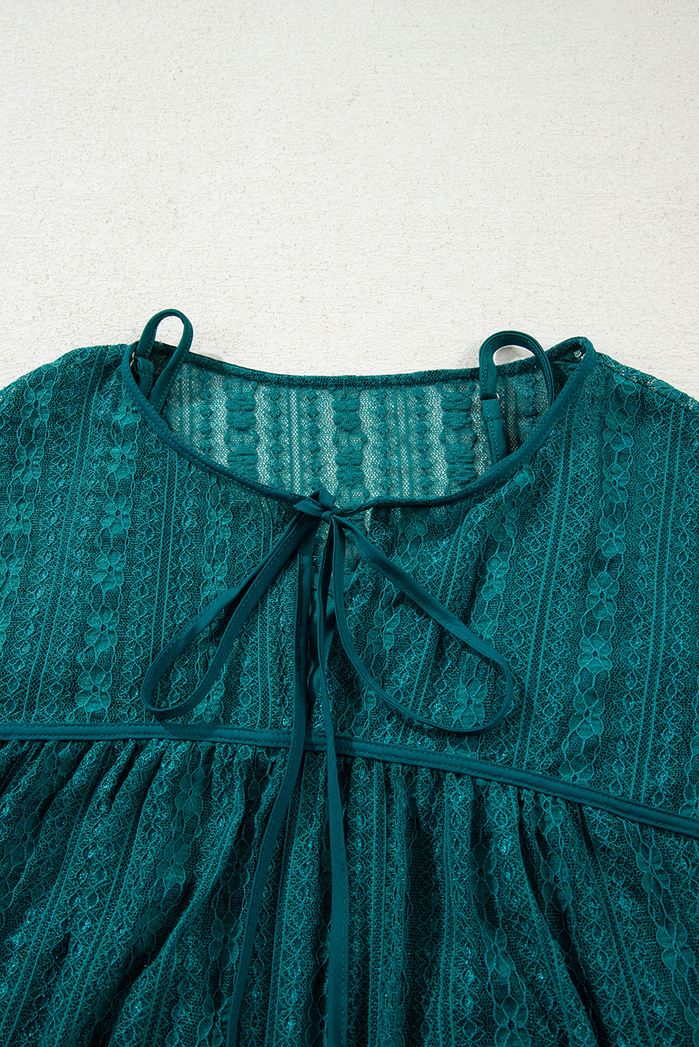 Premium Evergreen Sheer Lace Balloon Sleeve Babydoll Blouse