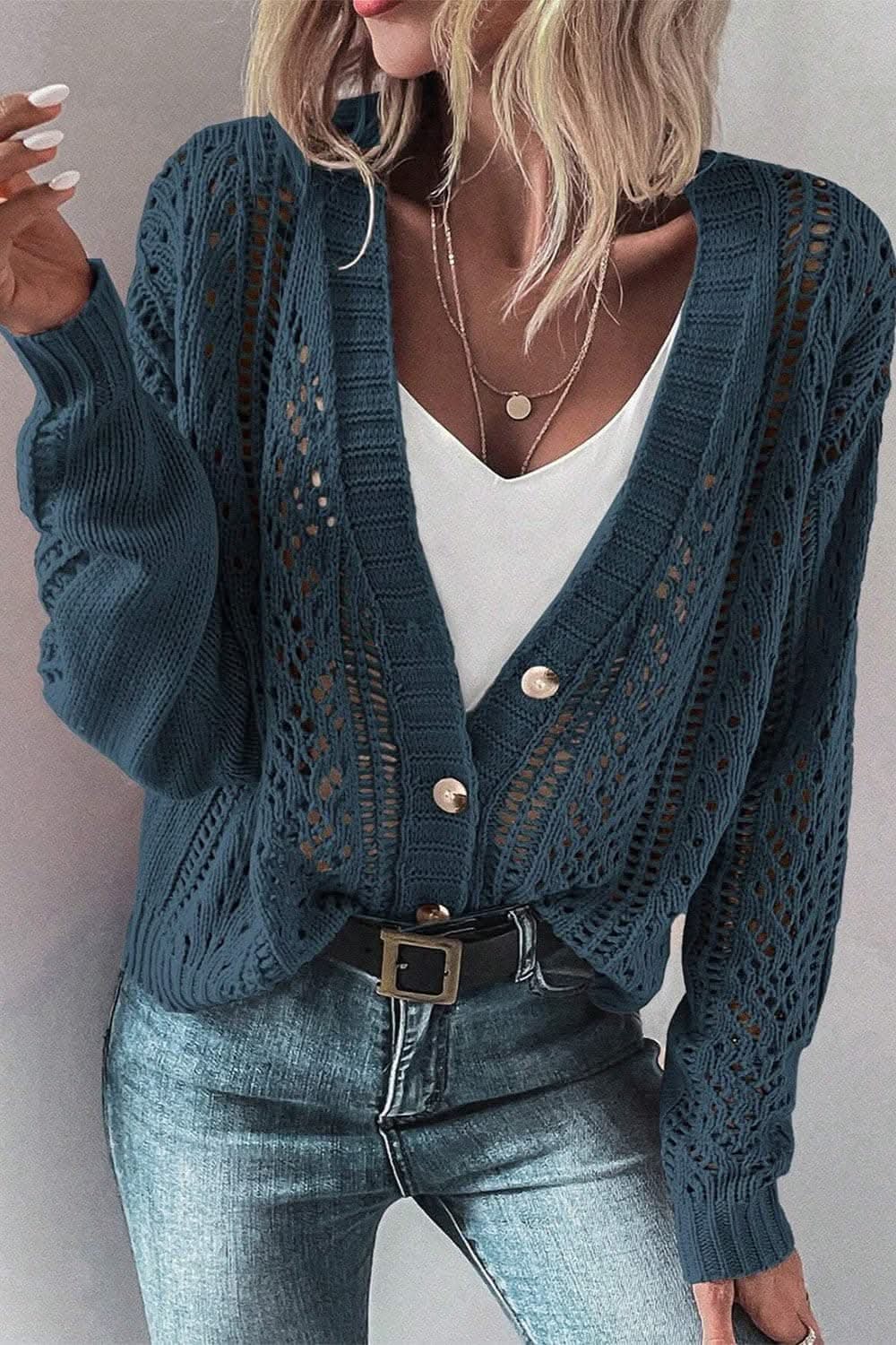 Stylish openwork cardigan - cotton blend - Love Salve