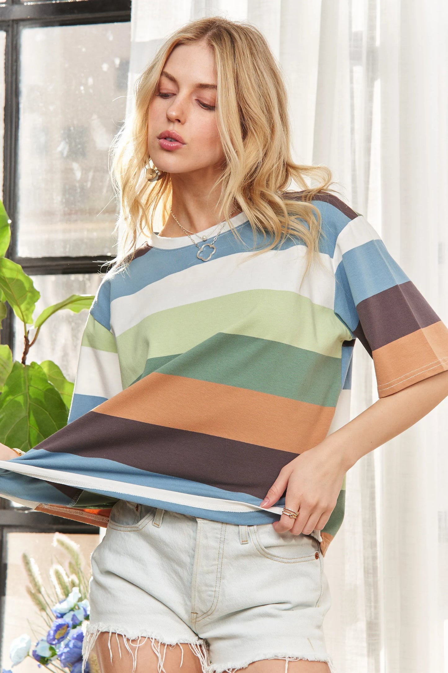 ADORA Multi Color Stripe Casual Top - Love Salve