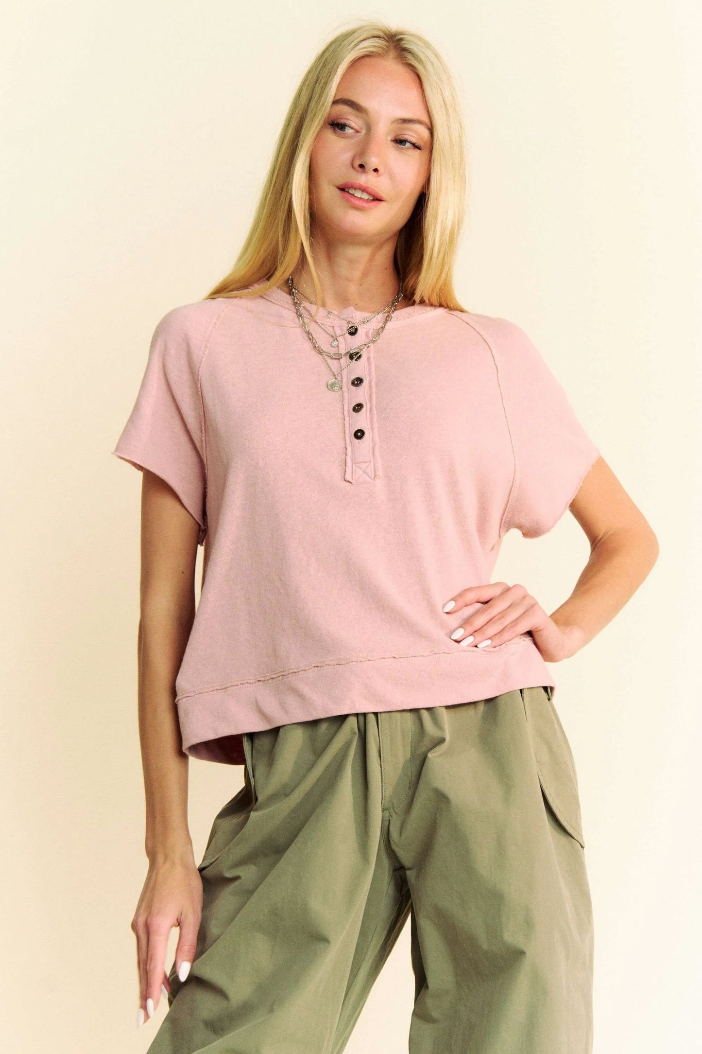 Davi & Dani Breezy Knit Fabric Short Sleeve T-shirt Top - Love Salve