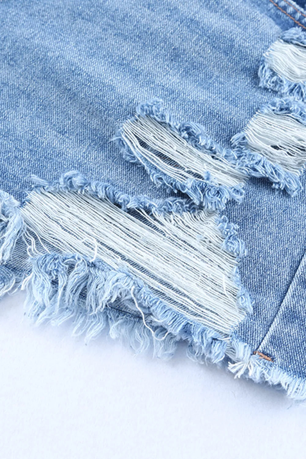 Crossover Cutie High Rise Distressed Denim Shorts
