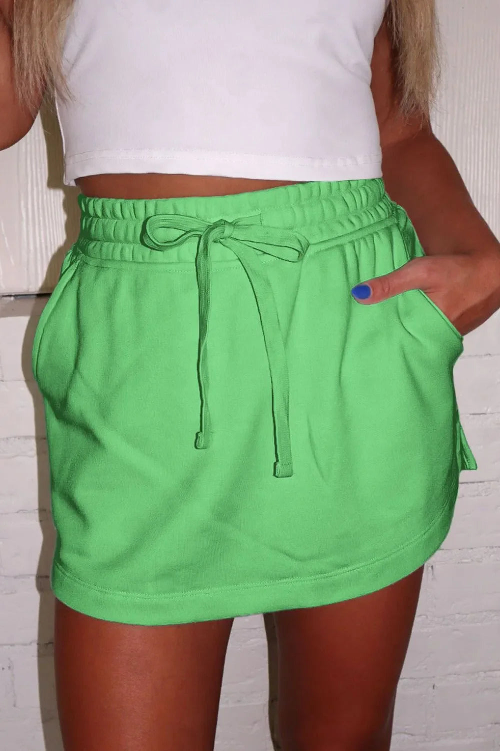 Drawstring Solid Mini Skort