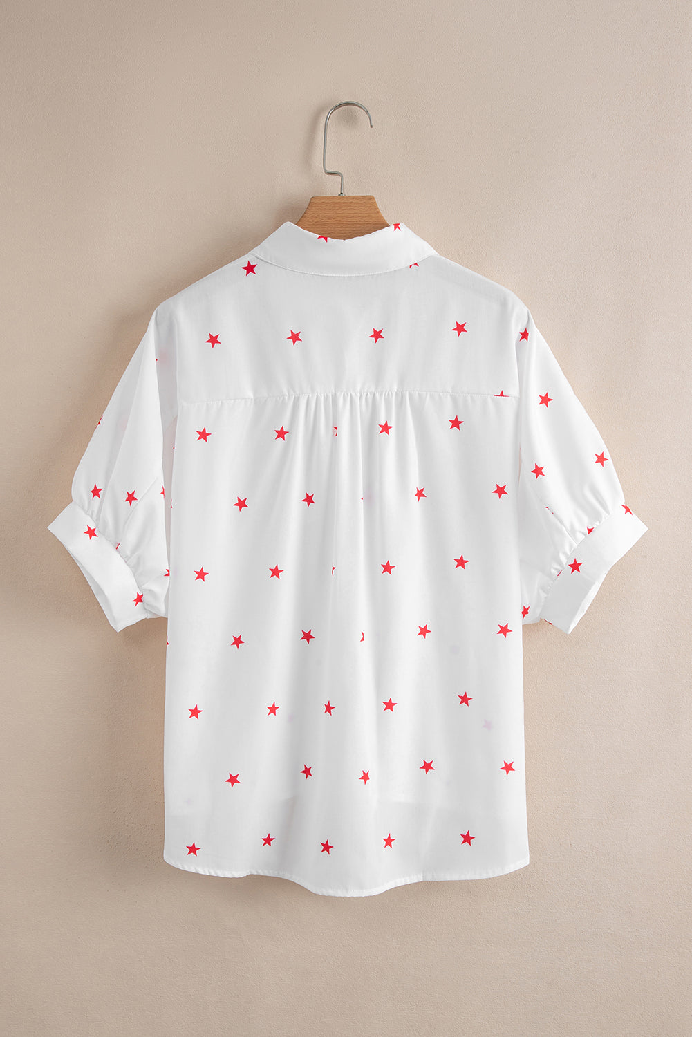 White Little Stars Printed Loose Half Sleeve Shirt for Women
