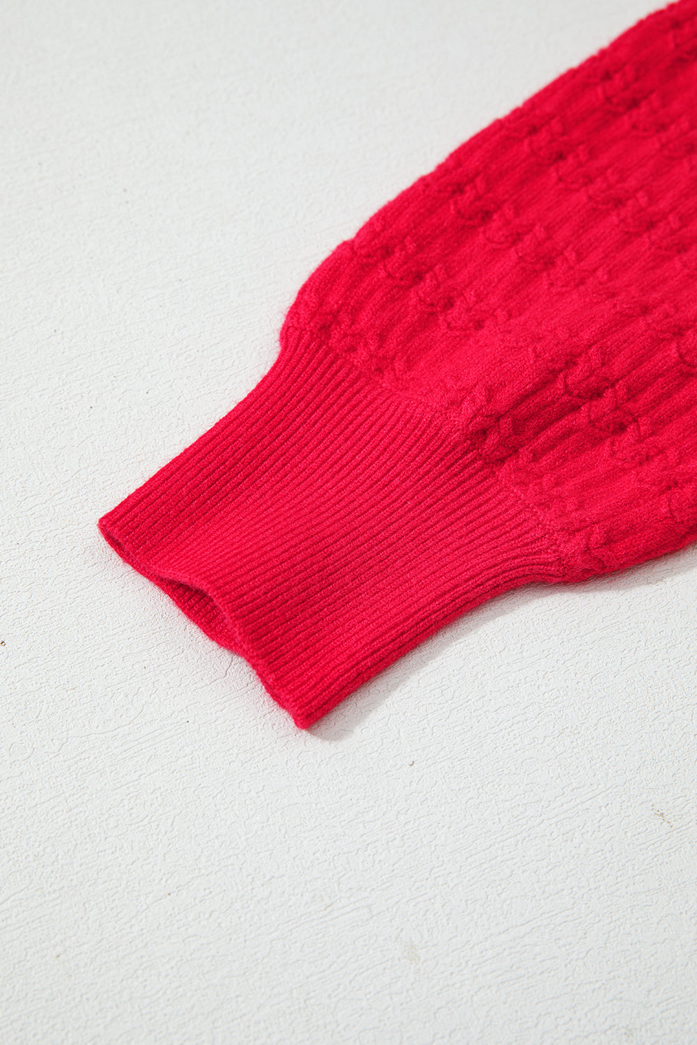 Fiery Red Trendy Print Knit Ribbed Cuffs Crew Neck Sweater