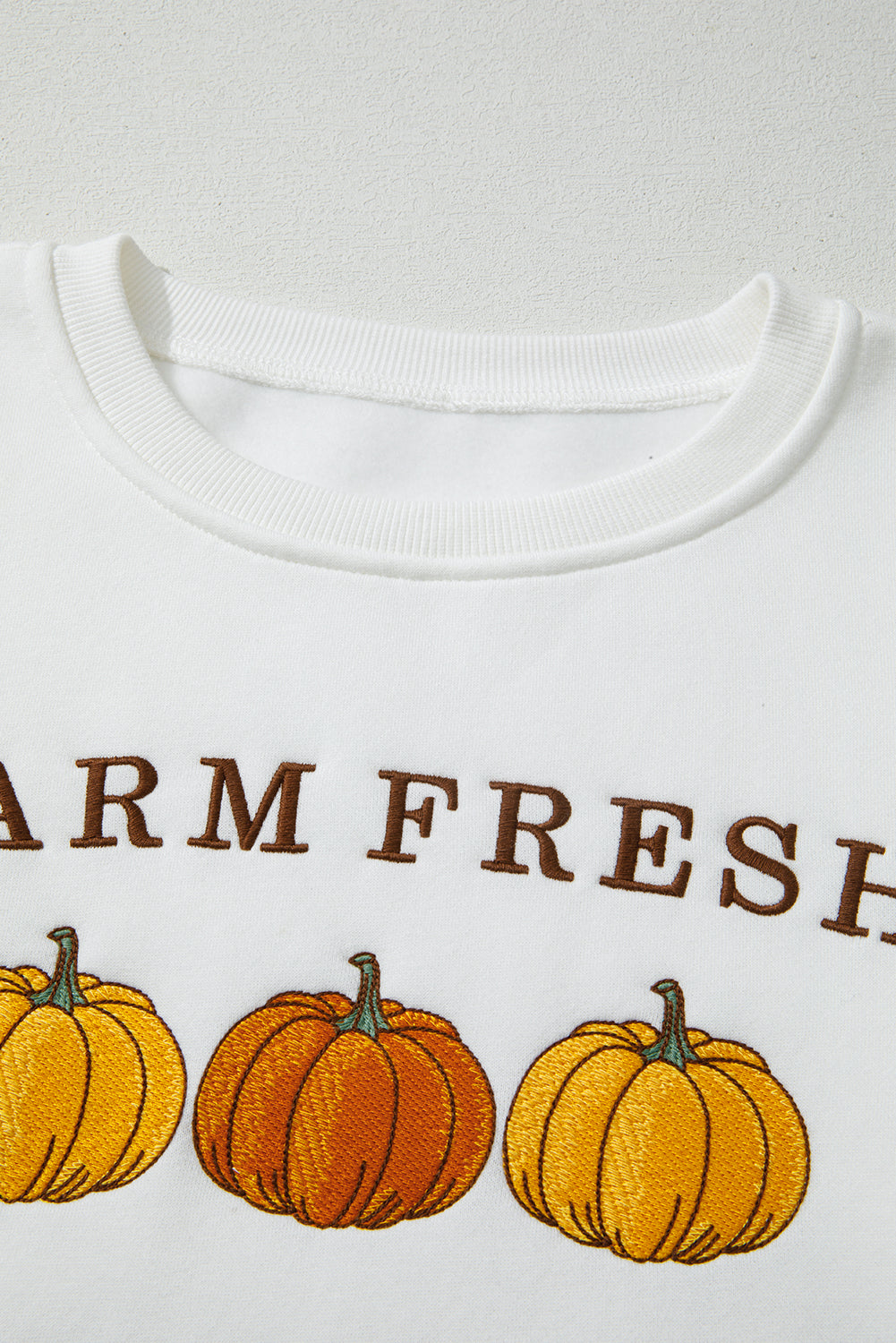 Premium White Farm Fresh Pumpkins Embroidered Holiday Sweatshirt