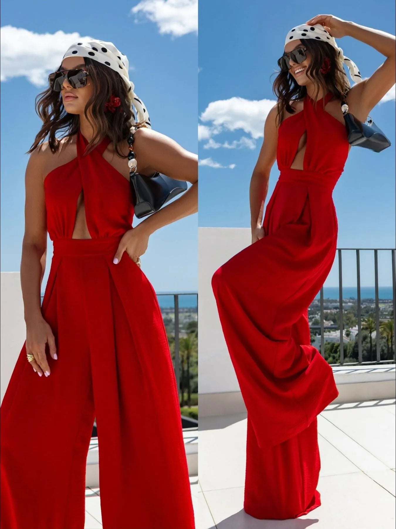 Strut & Slay Wide Leg Halter Jumpsuit