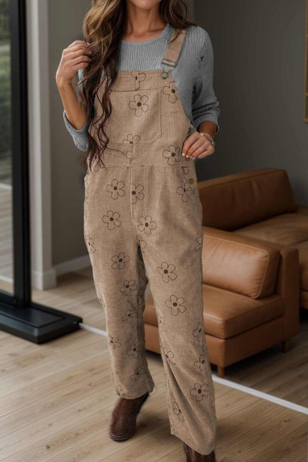 Floral Print Overalls with Pockets - Love Salve
