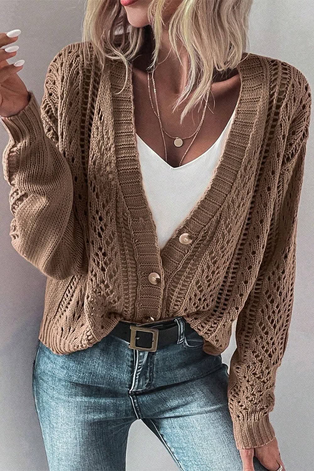 Stylish openwork cardigan - cotton blend - Love Salve