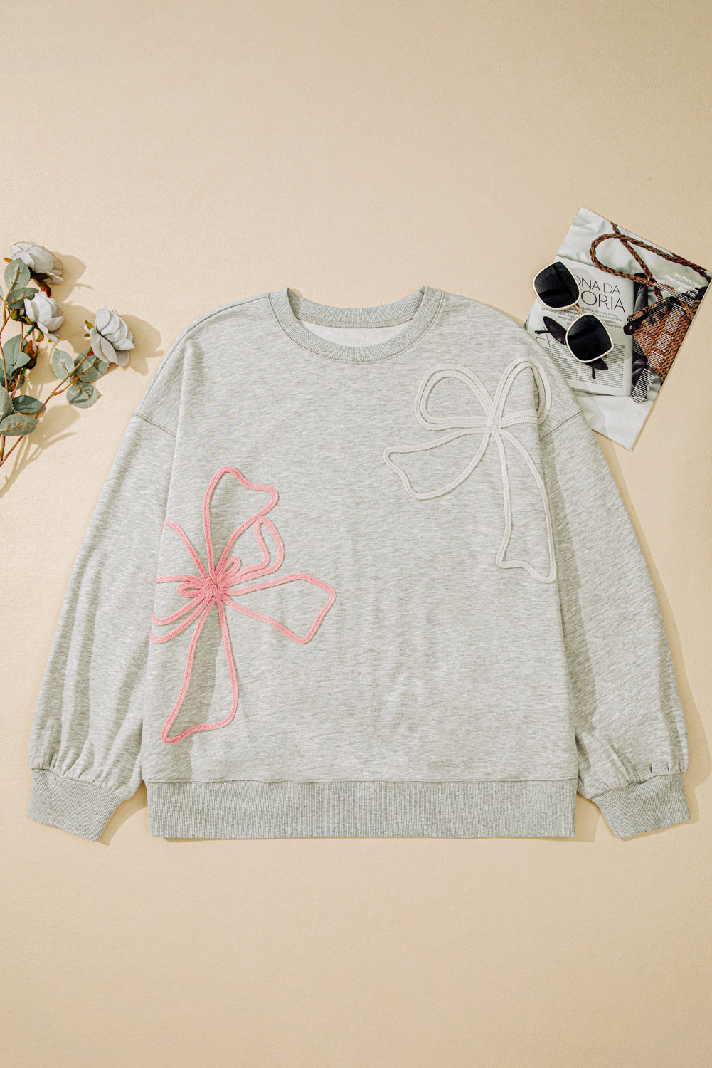 Light Grey Plus Size Embroidered Drop Shoulder Sweatshirt