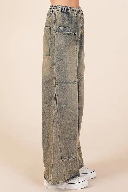 Mittoshop Washed Wide Leg Jeans With Pockets - Love Salve