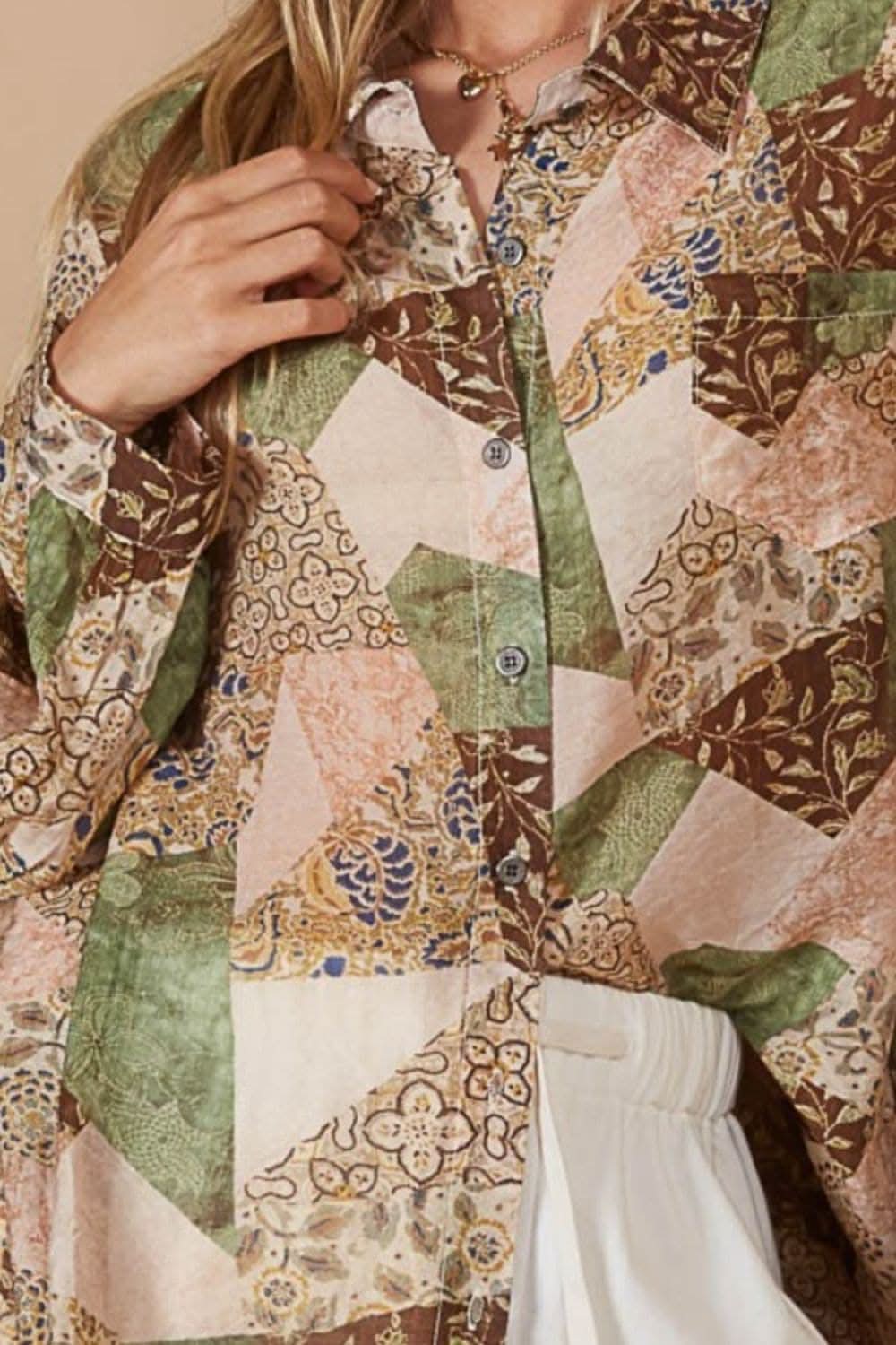 POL Button-Down Long Sleeve Printed Shirt - Love Salve