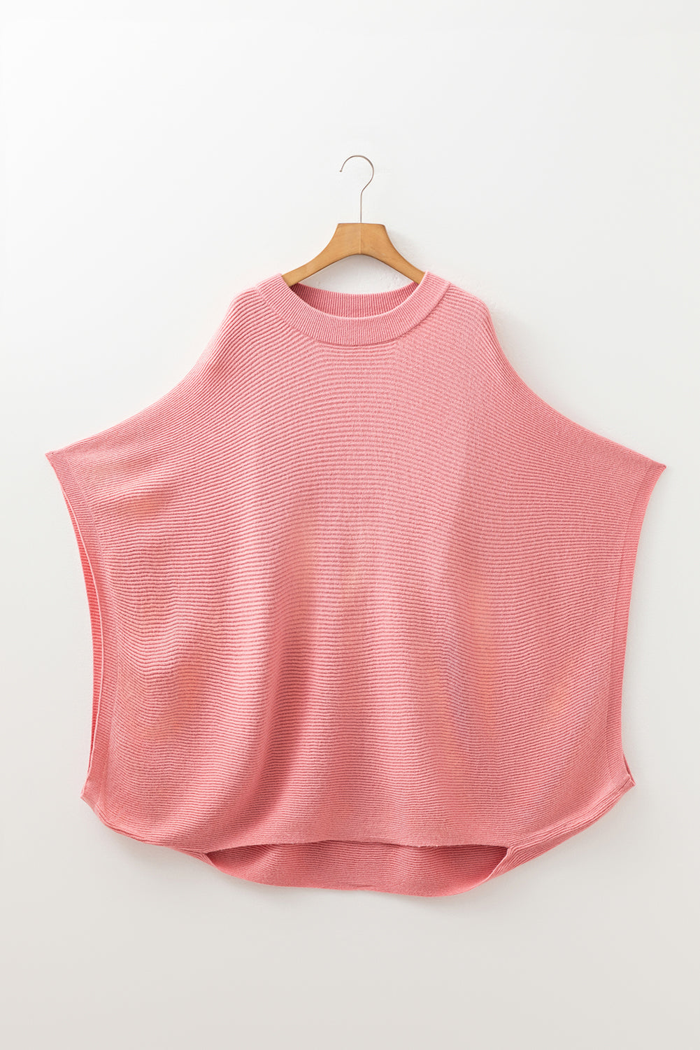 Light Pink Ribbed Knit Poncho Style Sweater Plus Size Dear-Lover Dropshipping