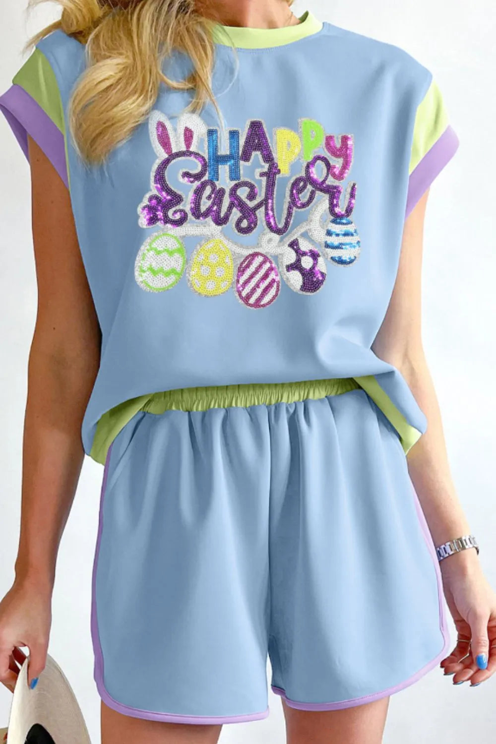 Simply Love: Sequin Easter Top & Shorts Set