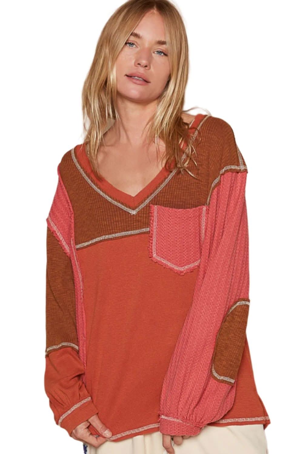 Pol v-neck exposed seam top - Love Salve