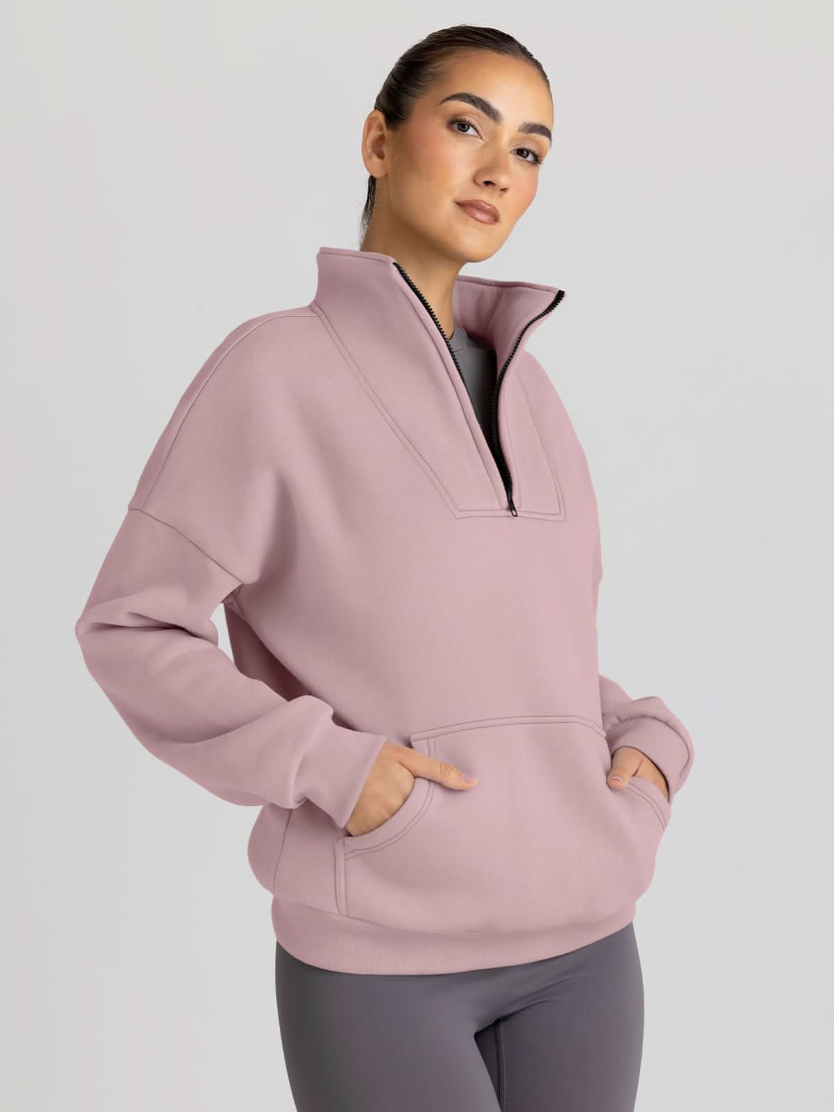 Trendy Queen Sweatshirts Half Zip Pullover Quarter Zip Oversized Hoodies Sweaters Comfy Fall Outfits 2024 Y2K Winter Clothes - Love Salve