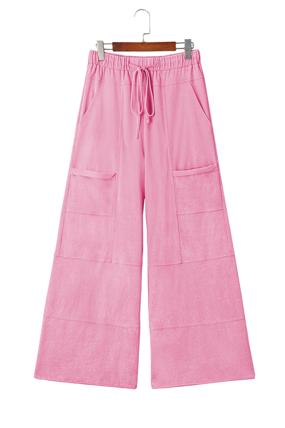 Bonbon Mineral Wash Exposed Seam Drawstring High Waist Cargo Pants