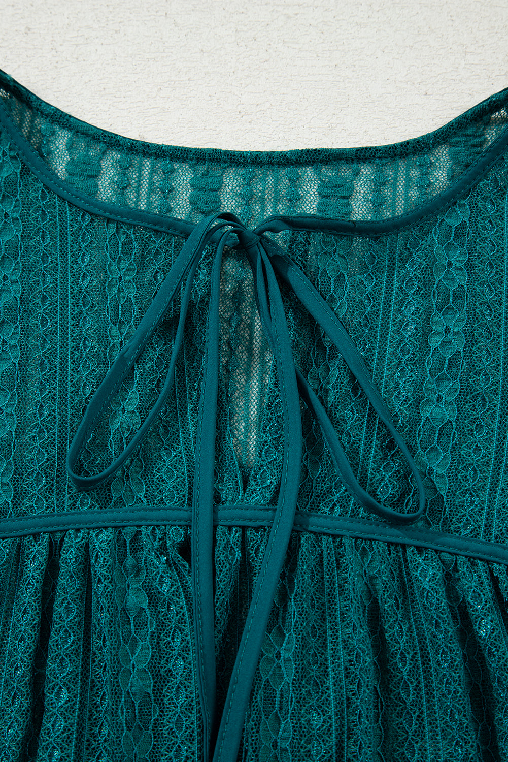 Premium Evergreen Sheer Lace Balloon Sleeve Babydoll Blouse