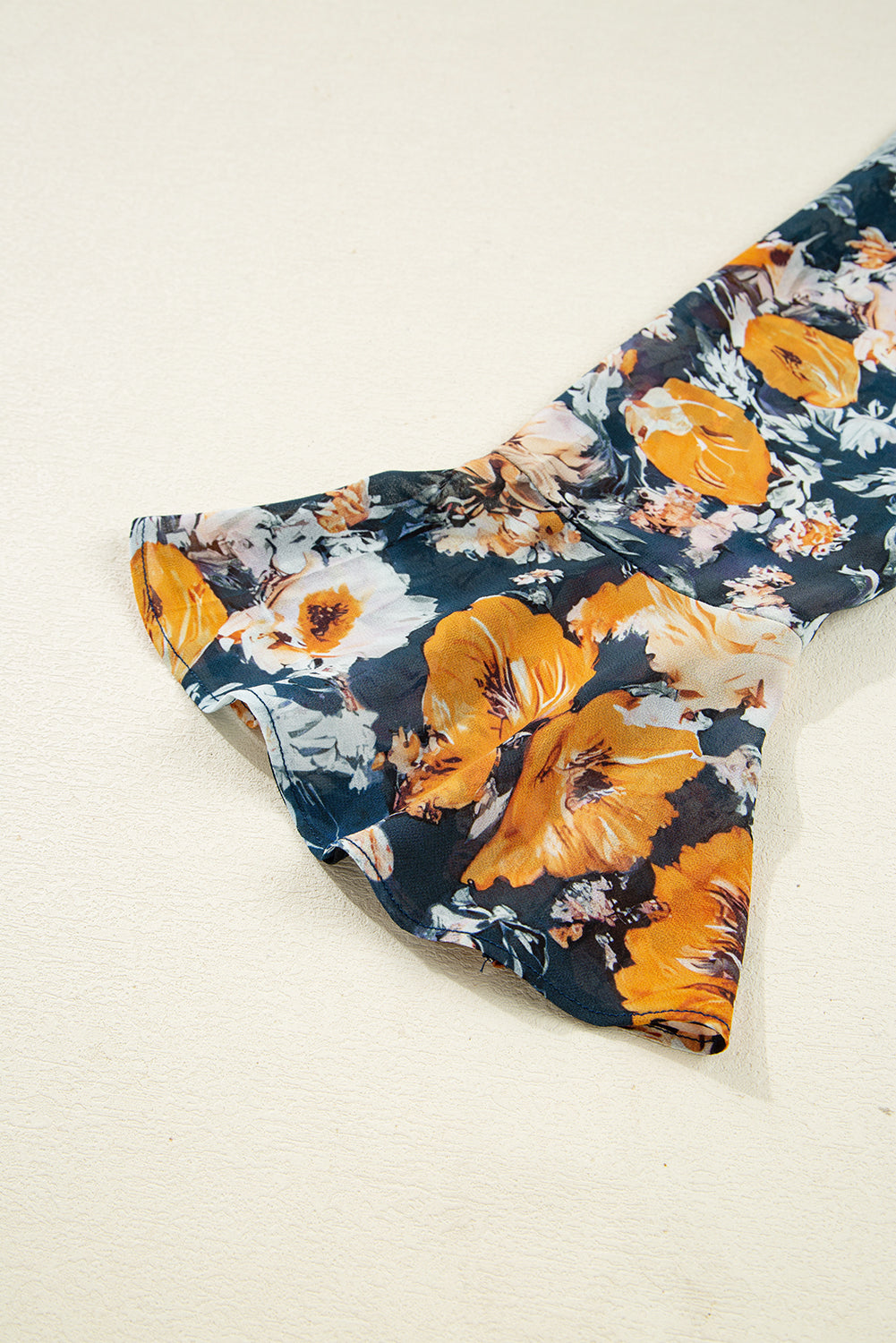 Premium Blue Floral Off Shoulder Bell Sleeve Smocked Peplum Top