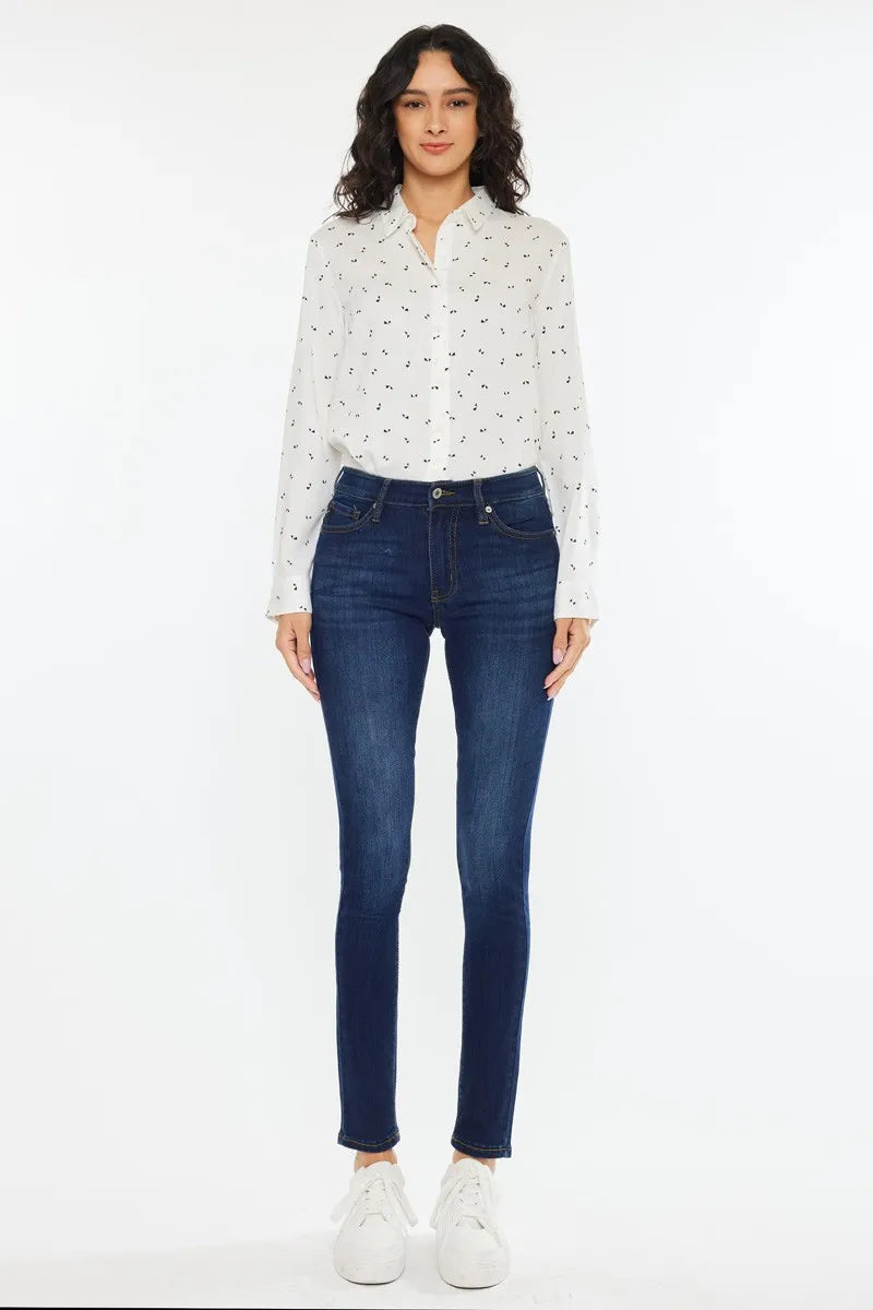 Kancan Mid Rise Super Skinny Jeans with Dark Indigo Wash and Premium Stretch Denim - Love Salve