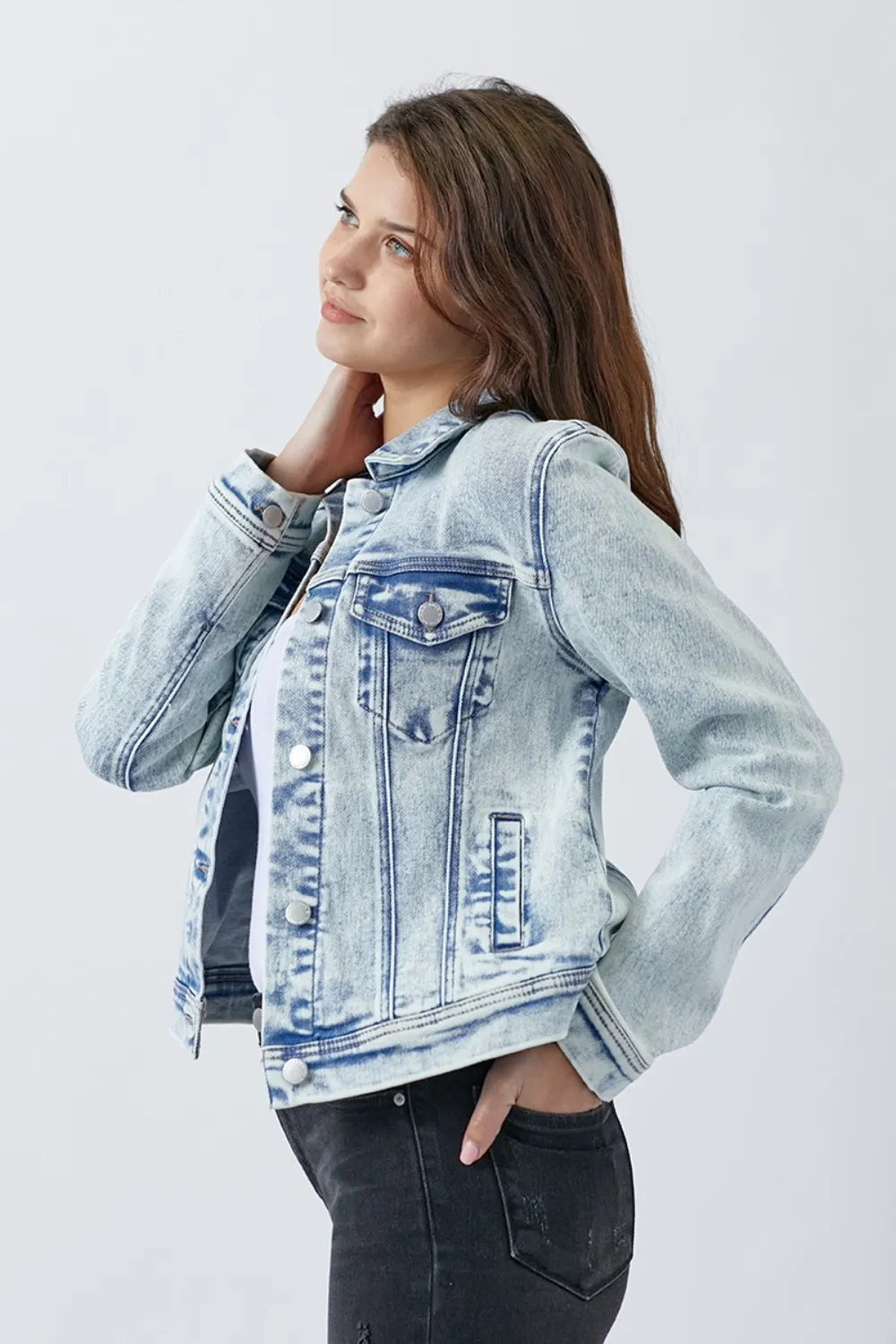 Risen Button Up Washed Denim Jacket - Love Salve