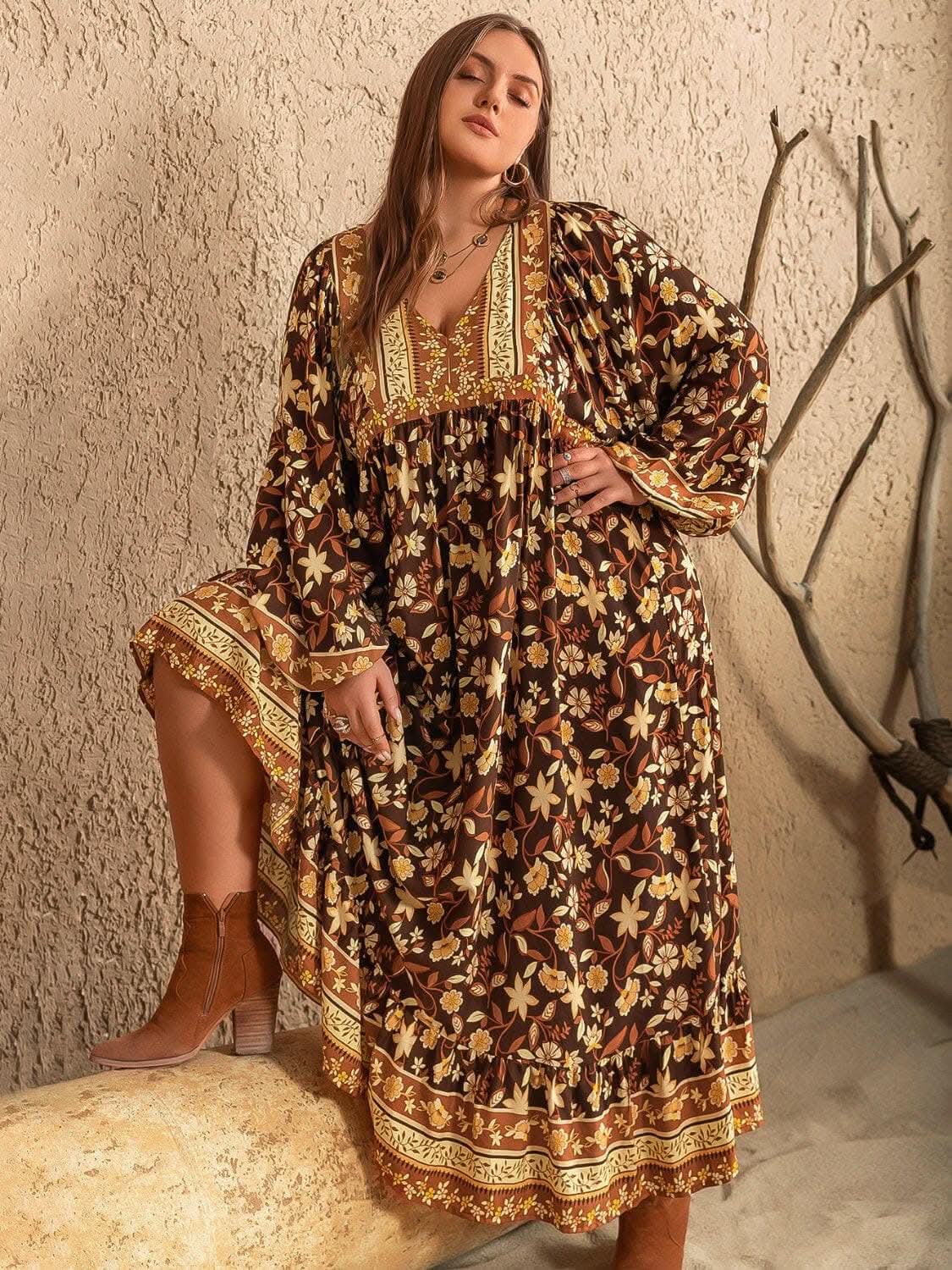 Plus Size Printed V-Neck Balloon Sleeve DressUpgrade Your Style with Our Plus Size Printed V-Neck Balloon Sleeve Dress
Step into sophistication with our Plus Size Printed V-Neck Balloon Sleeve Dress that efforLove Salve -Neck Balloon Sleeve DressMaxi Dresses
