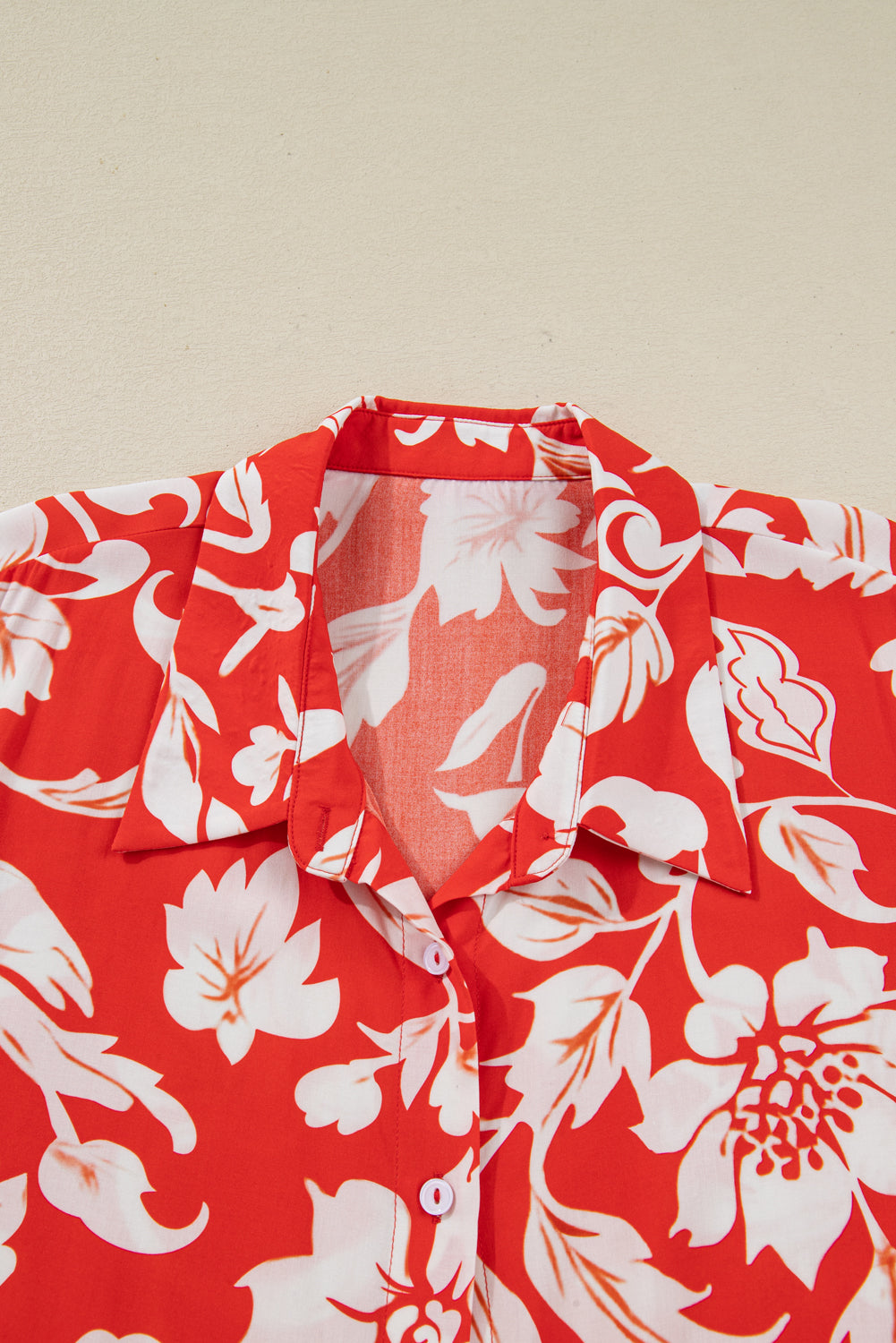 Premium Red Plus Size Floral Print Loose Button Up Shirt For Women