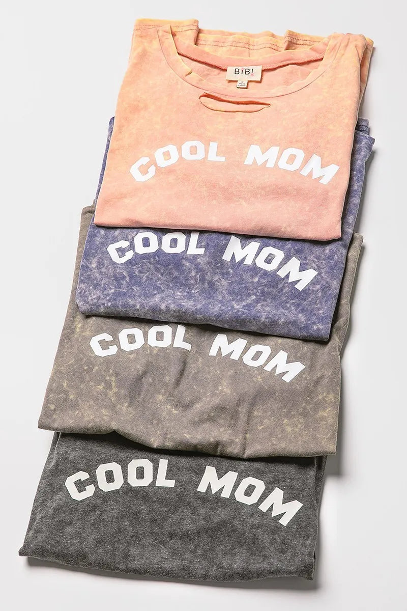 BiBi Washed Laser Cut Detail Cool Mom Print Top - Love Salve