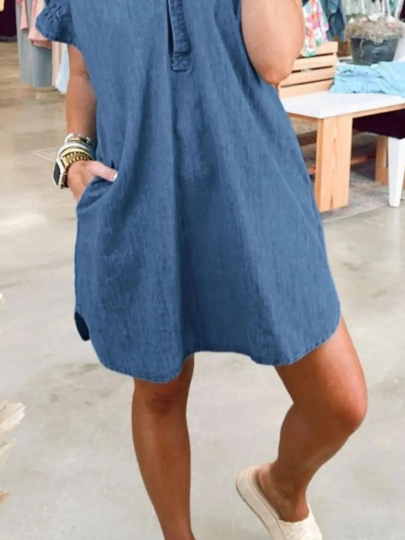 Full Size V-Neck Short Sleeve Denim Dress Plus Size