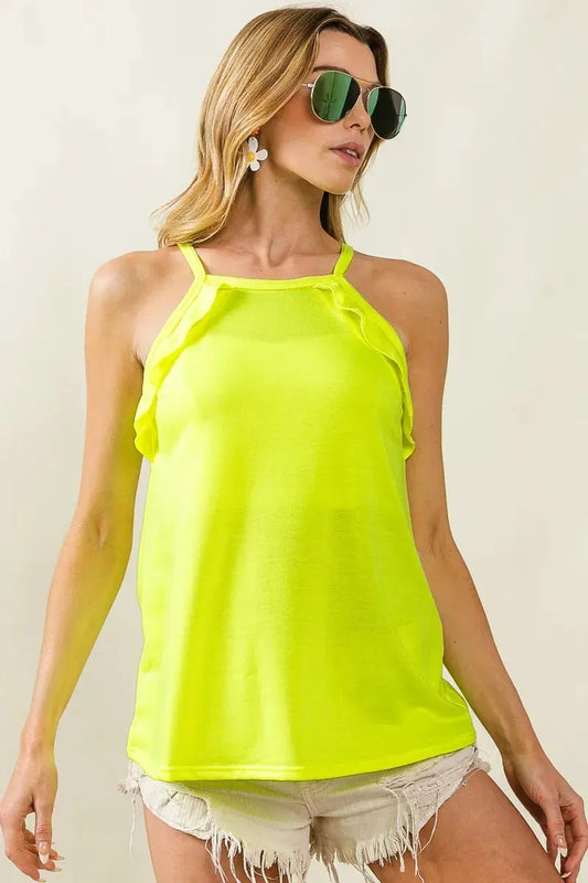 BiBi French Terry Knit Ruffled Detail Sleeveless Top - Love Salve