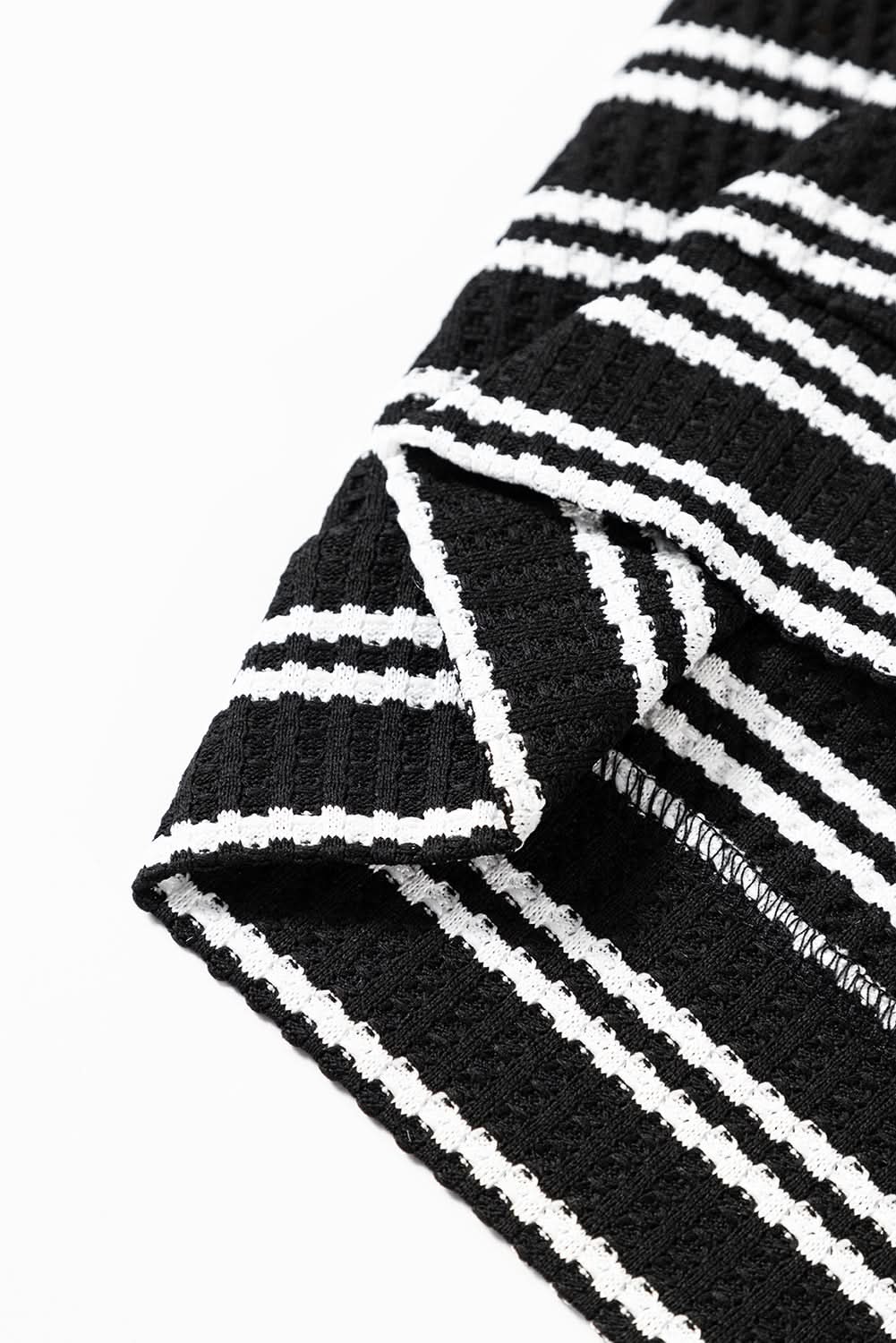 Black Stripe Textured Quarter Zip Collar Long Sleeve Top - Love Salve