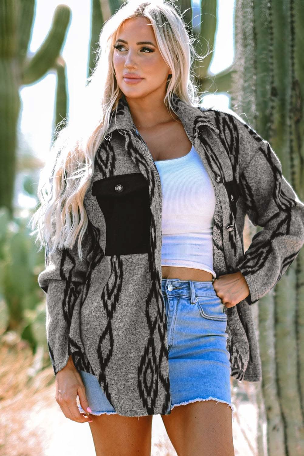 Chaqueta con bolsillos gris azteca - corte relajado