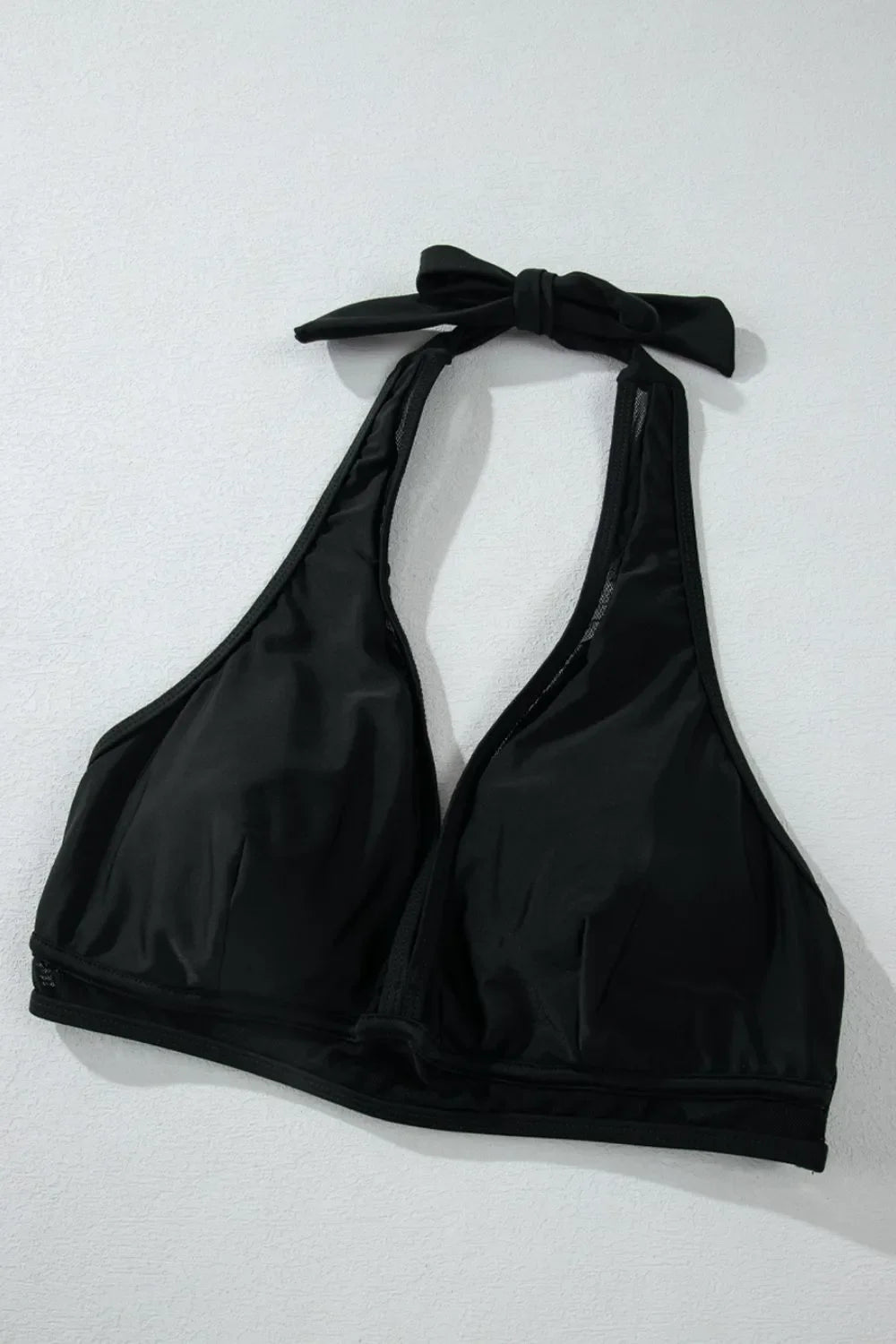 Sheer Mesh Edged Halter V Neck Push Up Bikini Set
