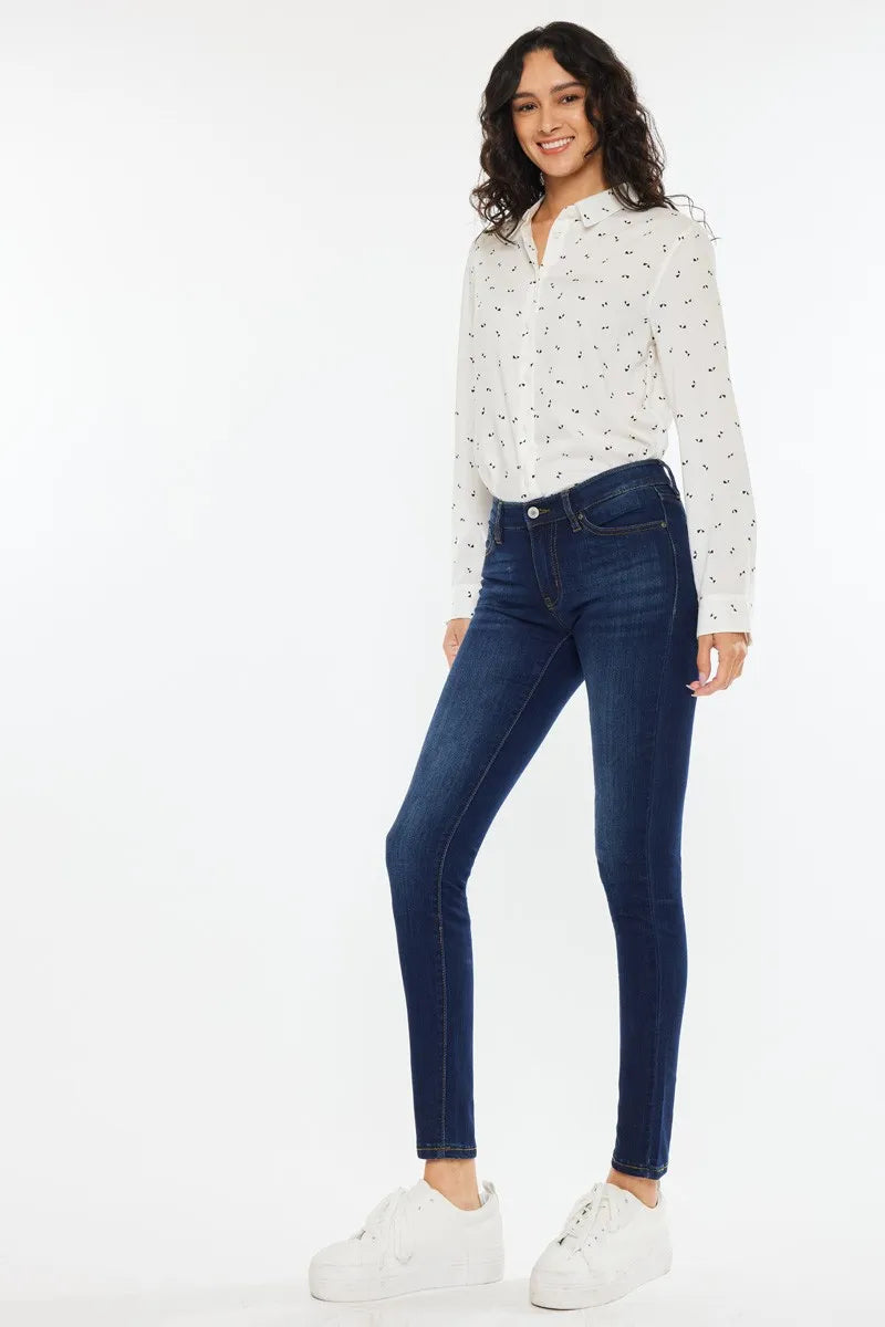 Kancan Mid Rise Super Skinny Jeans with Dark Indigo Wash and Premium Stretch Denim - Love Salve