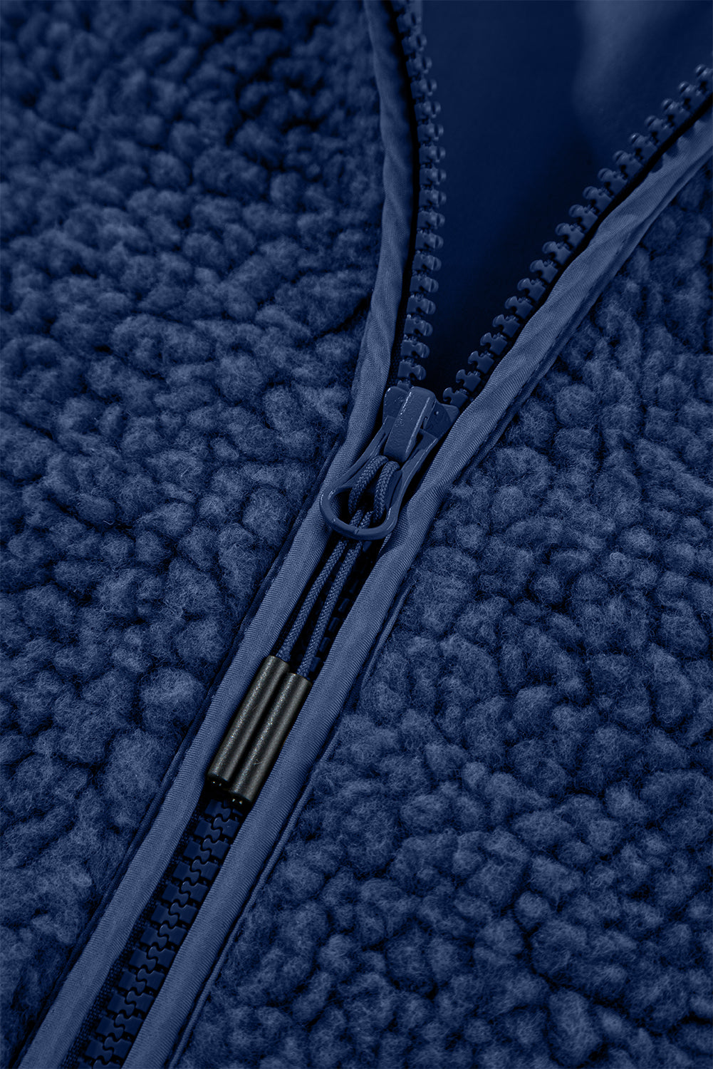 Navy Blue Fleece Zip Up Hooded Jacket With Front Pockets