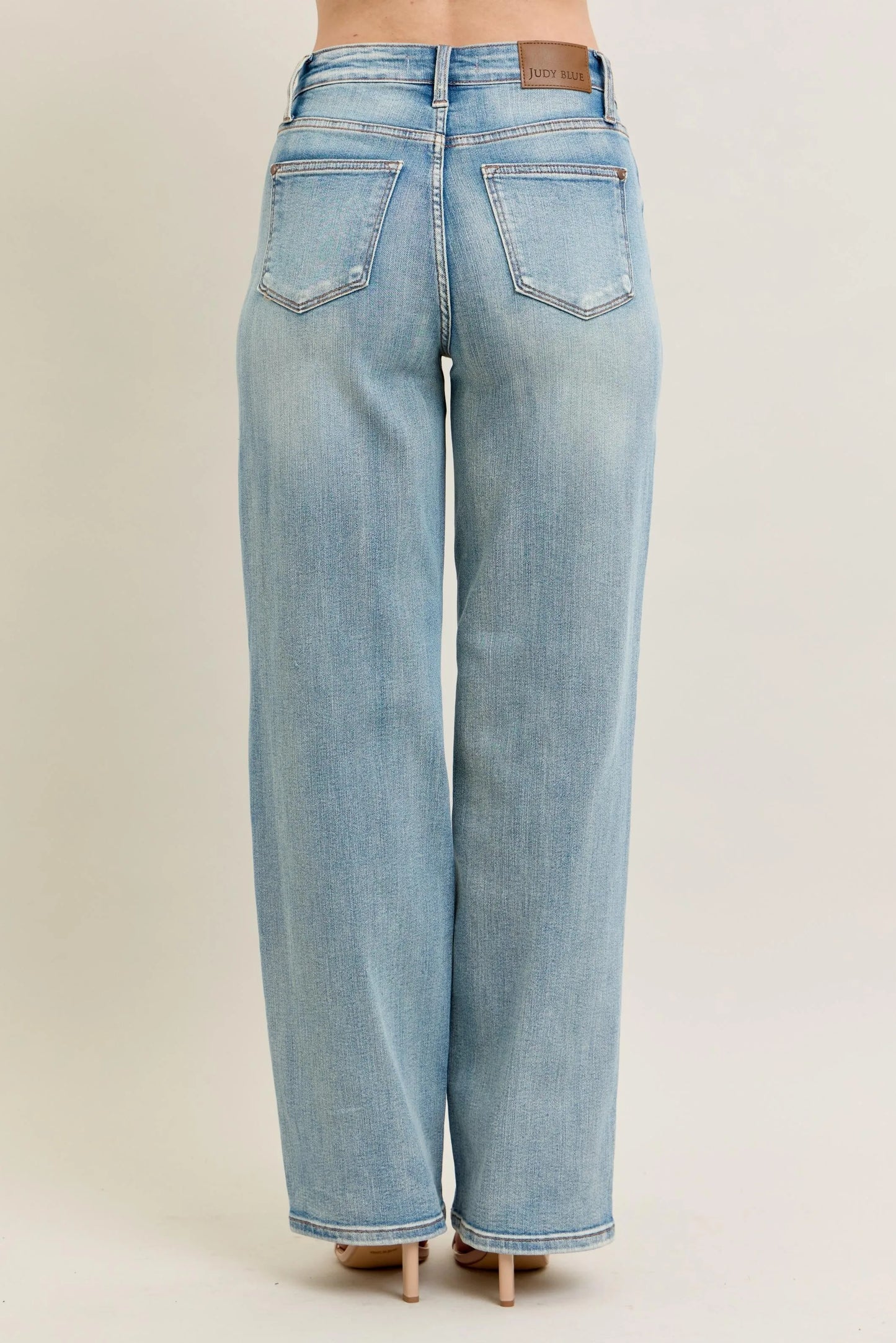 Judy Blue Plus Size High Rise Destroyed Knee Patch Straight Jeans - Love Salve